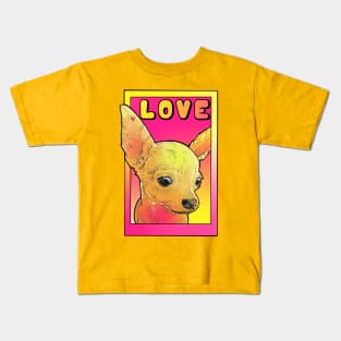 chihuahua love! pink and yellow pop art poster style Kids T-Shirt